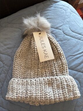 Jules Kae Grey Knit Pom Beanie Toque